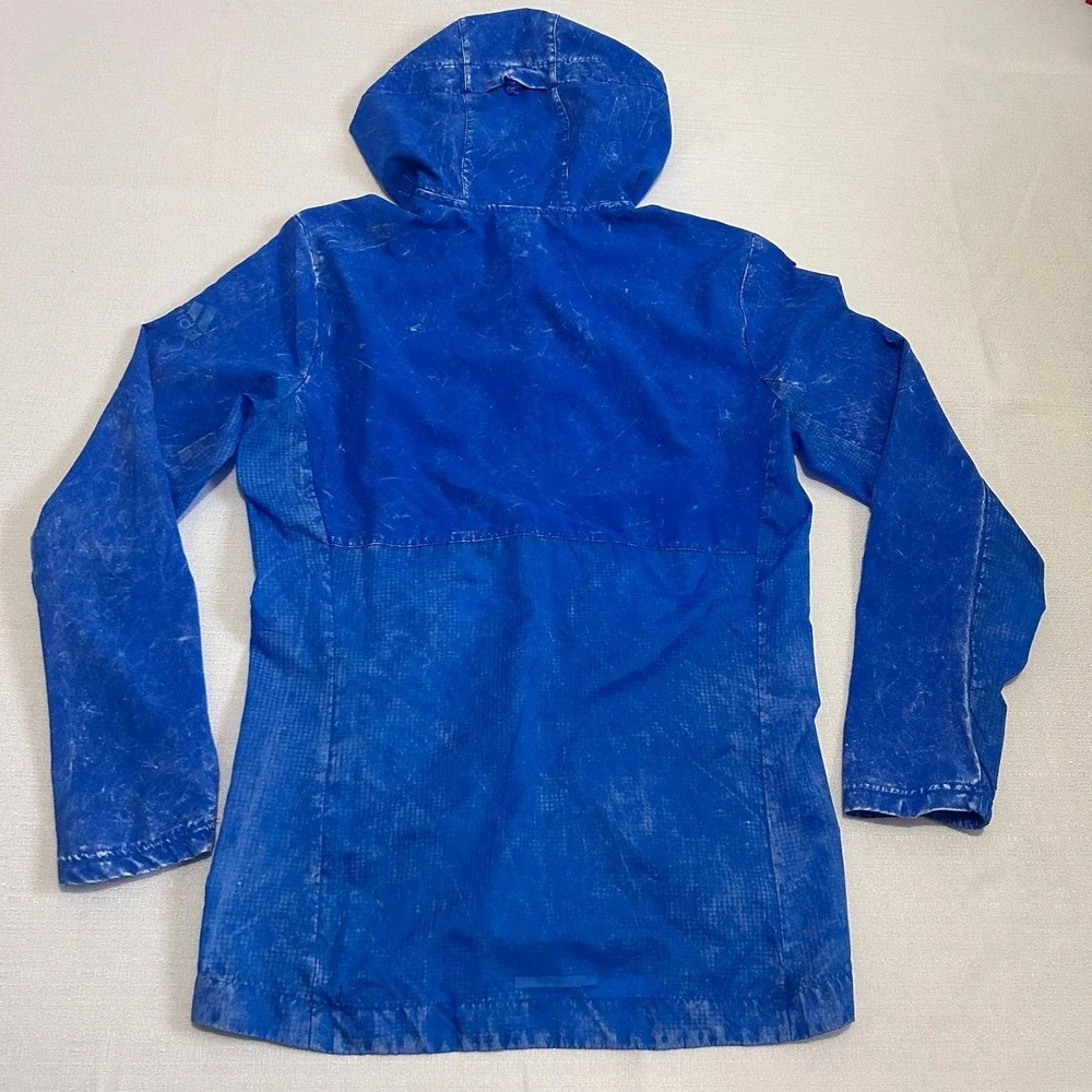 Adidas Own The Run Jacket Mens Small Blue Lightweight Hooded Running Windbreaker